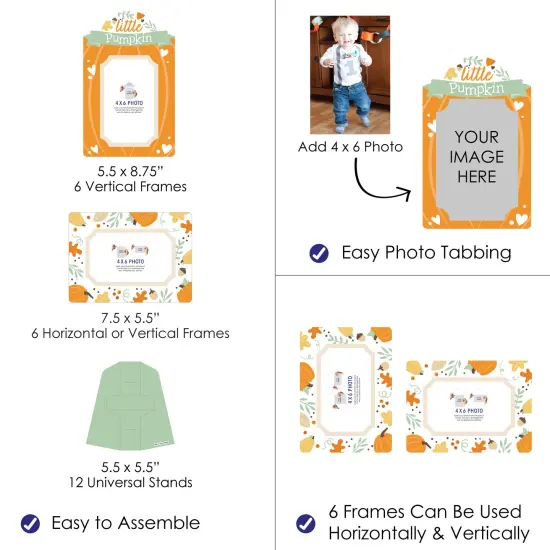 Big Dot of Happiness Little Pumpkin - Fall Birthday Party or Baby Shower 4x6 Picture Display - Paper Photo Frames - Set of 12 {4}