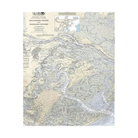 Betsy Drake Savannah River and Wassaw Sound, GA Nautical Map Beach Towel Multicolor {1}