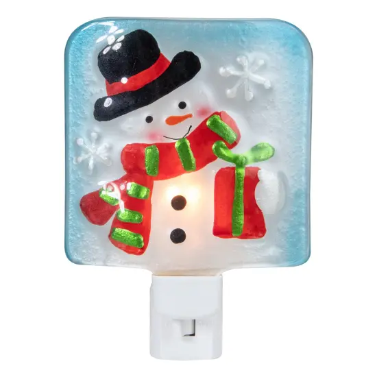 Northlight Snowman in Top Hat Glass Christmas Night Light - 4.75" Blue {1}