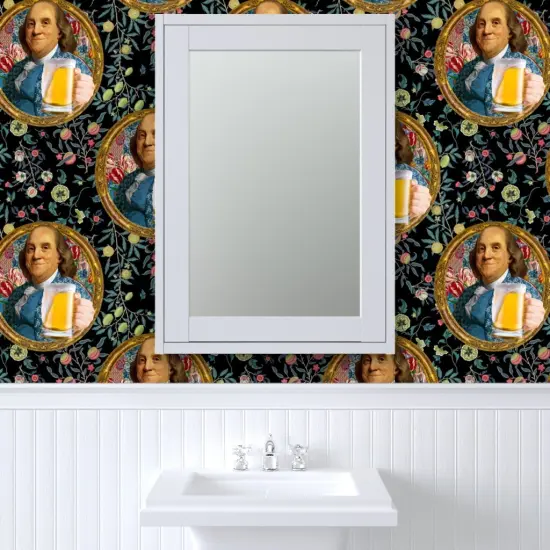 Pre-Pasted Wallpaper 2FT Wide Benjamin Franklin Beer Floral Botanical Portrait Multicolor Constitution Bar Political Figure Historic Figures Pub Funny Cheers Large Scale Custom Pre-pasted Wallpaper by Spoonflower {6}