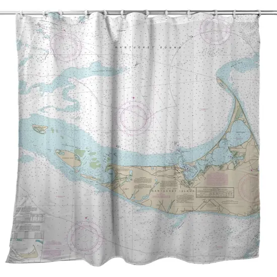 Betsy Drake Nantucket Island, MA Nautical Map Shower Curtain {1}