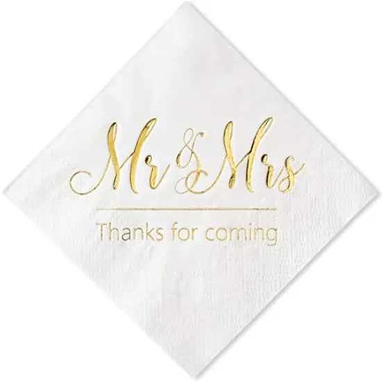 Napkins Mr and Mrs Gold Cocktail Beverage Dessert for Wedding Shower Engagement Party Decorations, Cake Table Decor Supplies. 100 Pcs, 3-Ply {2}