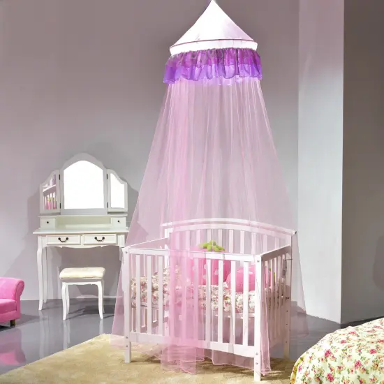 Costway Elegant Lace Bed Mosquito Netting Mesh Canopy Princess Round Dome Bedding Net {1}