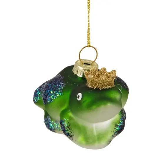 Northlight Prince Frog in a Crown Glass Christmas Ornament - 3" - Green and Blue {4}