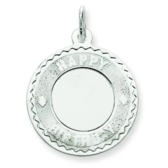 Sterling Silver Happy Birthday Disc Charm Engraveable Jewerly 25mm x 20mm {1}
