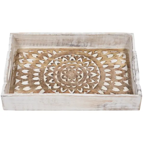 Northlight Set of 2 Brushed White Mandala Display Trays with Handles 18" {4}