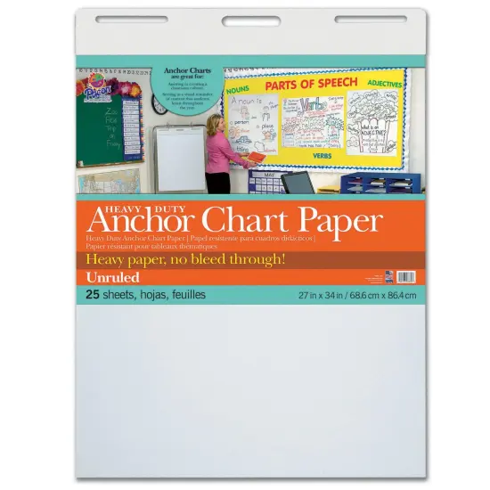 Heavy Duty Anchor Chart Paper, Non-Adhesive, White, Unruled 27" x 34", 25 Sheets {1}