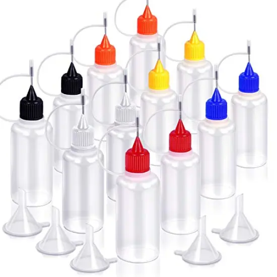 12 PCS Precision Tip Applicator Bottles - 30ml Needle Tip Squeeze Glue Bottles for Paint and Quilling Crafts, 6 Colors with 5 Mini Funnels {2}
