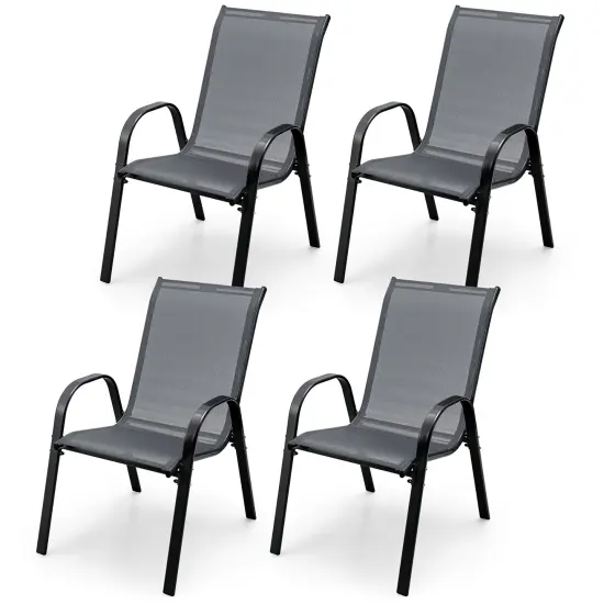 Costway Set of 4 Patio Dining Chairs Stackable Armrest Space Saving Garden Brown/Grey {8}