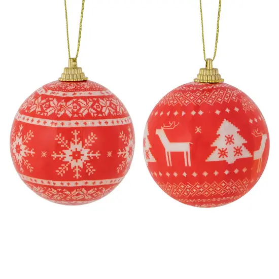 Northlight Nordic Decoupage Christmas Ball Ornaments - 2.25" (60mm) - 14pc Red {7}