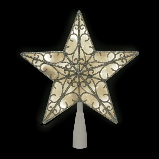 Northlight 9" LED Lighted Silver Glitter Star Christmas Tree Topper, Warm White Lights {3}