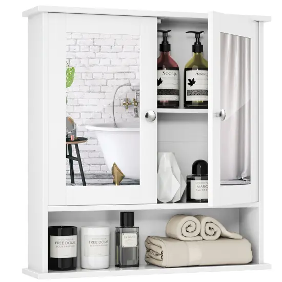 Costway New Bathroom Wall Cabinet Double Mirror Door Cupboard Storage Medicine Cabinet Shelf White {2}