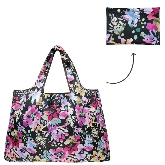 Wrapables Large Foldable Tote Nylon Reusable Grocery Bag Violet Flowers {3}