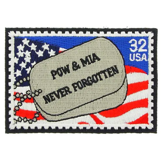 POW MIA Dog Tags & American Flag Stamp Patch 3" {1}