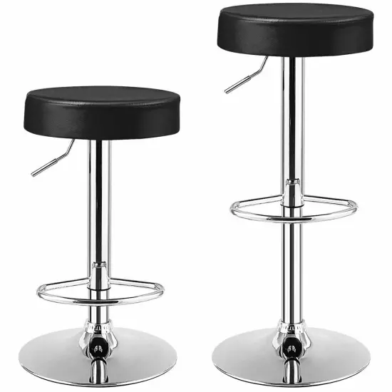 Set of 2 Height Adjustable Swivel Round Bar Stool with Stainless Steel Chrome Base Perfect for Seating in Any Room Black {1}
