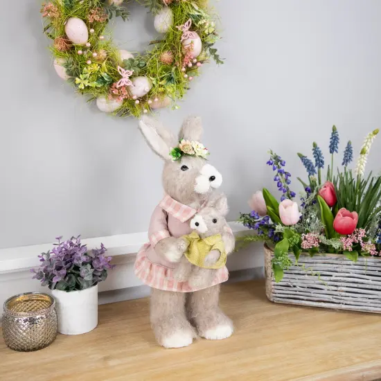 Northlight Mother Rabbit with Baby Bunny Easter Figure - 14.5" - Brown and Rose Pink {4}