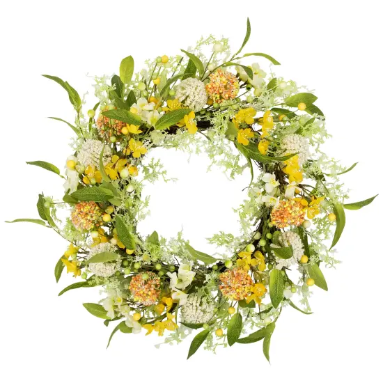 Northlight Wild Flower, Berry and Statice Floral Spring Wreath - 26" - Yellow and Orange {1}