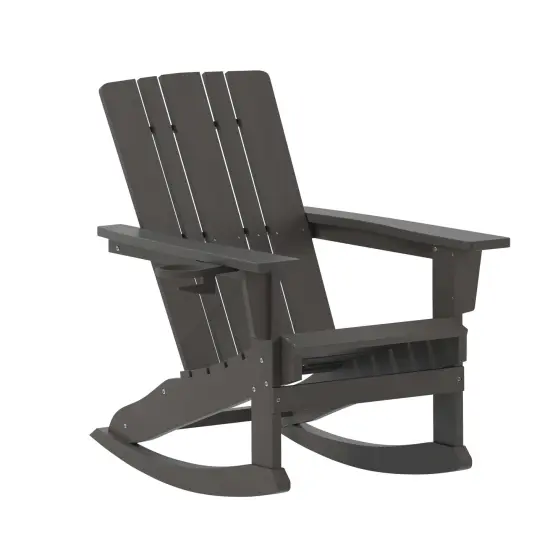 Merrick Lane Ridley HDPE Adirondack Chair with Cup Holder and Pull Out Ottoman, All-Weather HDPE Indoor/Outdoor Chair Gray {1}