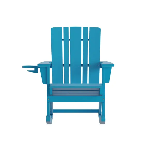 Merrick Lane Ridley HDPE Adirondack Chair with Cup Holder and Pull Out Ottoman, All-Weather HDPE Indoor/Outdoor Chair Red {8}