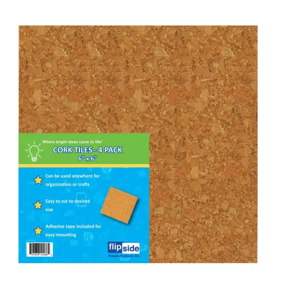 Natural Cork Tiles, 6" x 6", 4 Per Pack, 3 Packs {4}