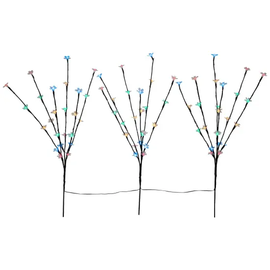 Northlight Pre-Lit Cherry Blossom Artificial Tree Branches - 2.5' - Multi LED Lights - Set of 3 Black {3}