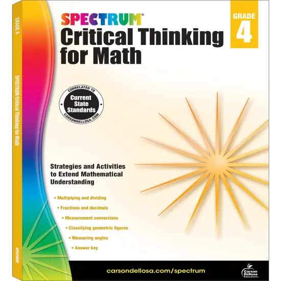 Spectrum Grade 4 Critical Thinking for Math Workbook, Multiplication, Division, Fractions, Decimals, Geometry, and More Mathematics, Classroom or Homeschool Curriculum {1}