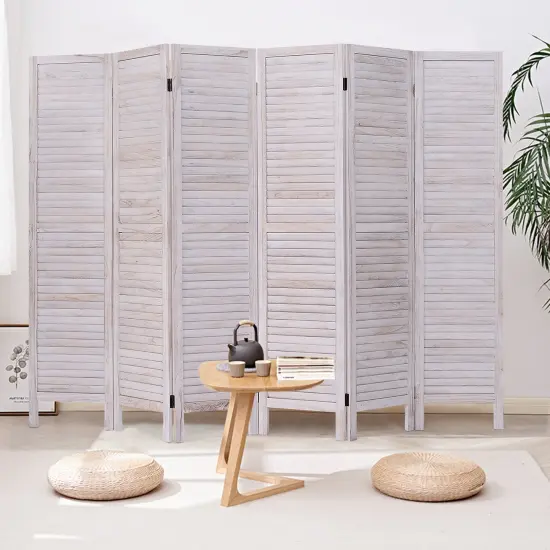6 Panels Classic Venetian Wooden Slat Room Screen White {2}