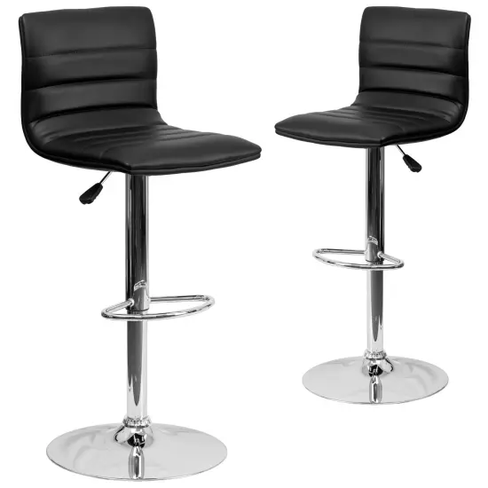 Emma and Oliver Modern Vinyl Adjustable Height Barstool with Horizontal Stitch Back, Set of 2 Black {1}