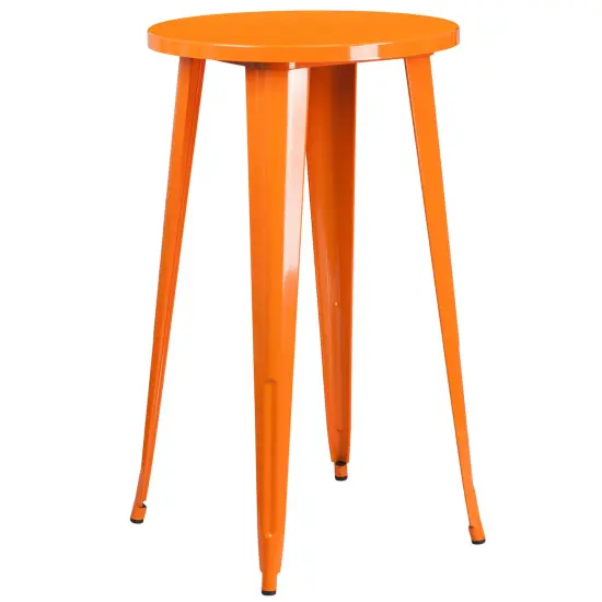Merrick Lane Giosetta Patio Set with Table and Backless Stools - Powder Coated Metal Frames for Indoor and Outdoor Use Orange {2}