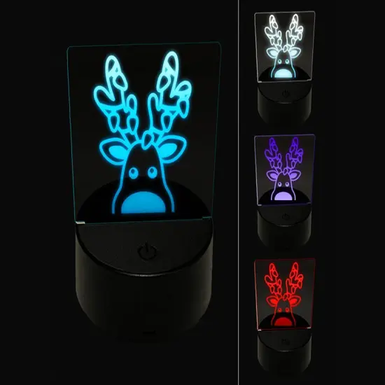 Peeking Reindeer with Lights Christmas 3D Illusion LED Night Light Sign Nightstand Desk Lamp {1}
