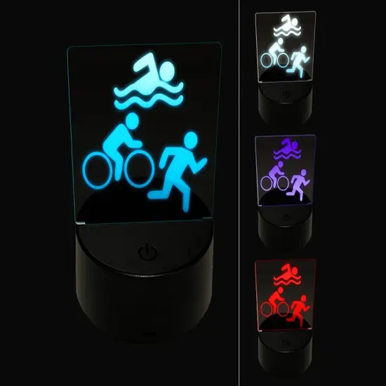 Triathlon Icons Swim Bike Run 3D Illusion LED Night Light Sign Nightstand Desk Lamp {1}