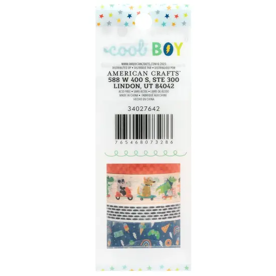 Pebbles Cool Boy Washi Tape-8/Pkg {3}