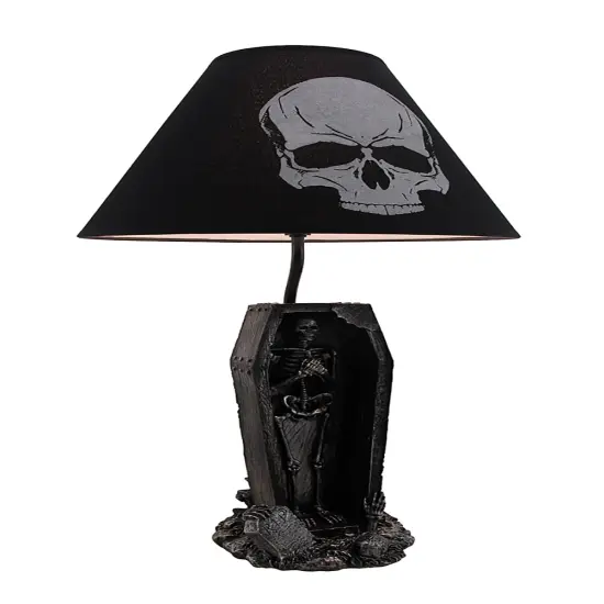 The Gloaming Skeleton in a Coffin Table Lamp and Fabric Skull Shade {1}