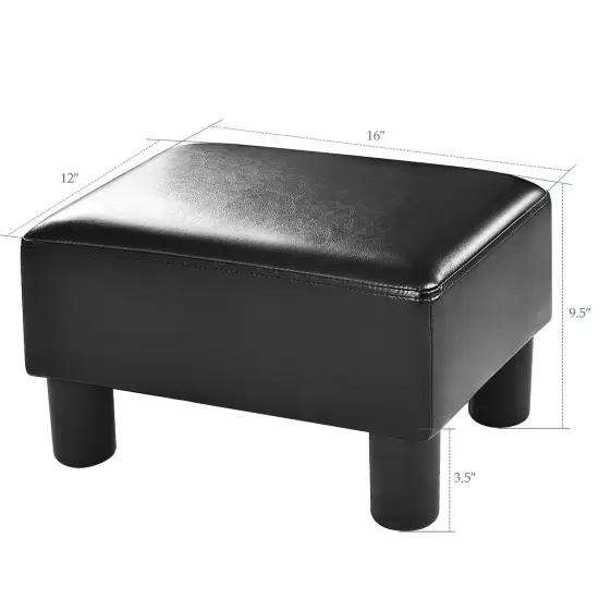 Small PU Leather Rectangular Seat Ottoman Footstool Black {4}
