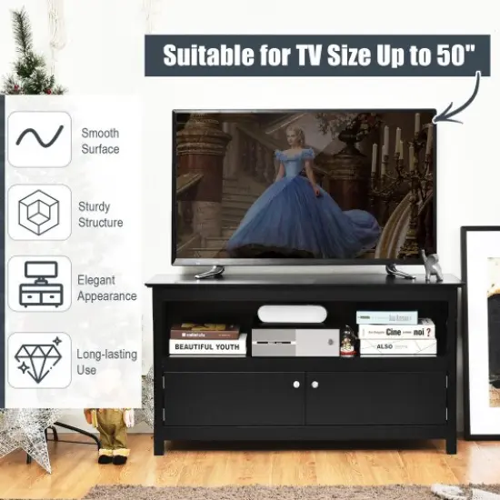 44 Inch Wooden Storage Cabinet TV Stand Black {3}
