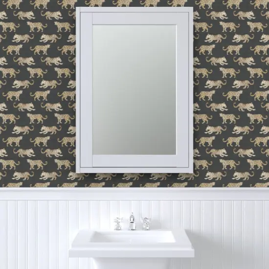 Pre-Pasted Wallpaper 2FT Wide Watercolor Leopard Brown Black Whimsical Safari Chinoiserie Animal Print Custom Pre-pasted Wallpaper by Spoonflower {6}