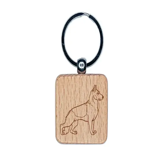 Watchful German Shepherd Pet Dog Engraved Wood Square Keychain Tag Charm {1}
