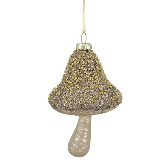 Northlight Mushroom Glass Christmas Ornament - 4.75" - Champagne GoldFinish {1}