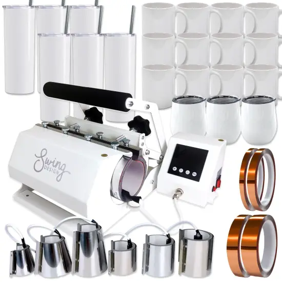 Swing Design 7-in-1 Tumbler Heat Press 20oz/30oz Bundle - White {2}