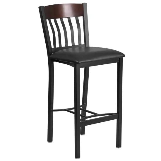 Emma and Oliver Vertical Back Metal/Wood Restaurant Dining Barstool Walnut {1}