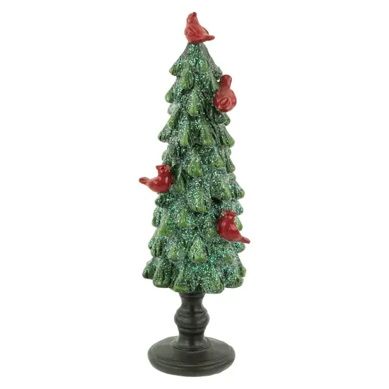 Northlight Glittered Christmas Tree with Cardinals Decoration - 8.75" - Green and Red {6}