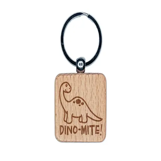 Dino-mite Dynamite Dinosaur Teacher School Recognition Engraved Wood Square Keychain Tag Charm {1}