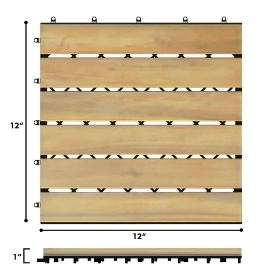 10 Pieces 12 x 12 Inch Acacia Wood Interlocking Tile Flooring {4}