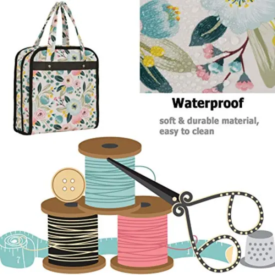 PACMAXI Sewing Accessories Storage Bag, Knitting, Craft Tools and Accessories Organizer, Roomy Carrying Bag for Sewing Tools and Accessories (Flower with Beige Background) {3}