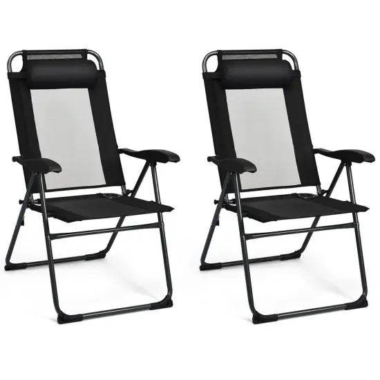 4 Pieces Patio Garden Adjustable Reclining Folding Chairs with Headrest Black {4}