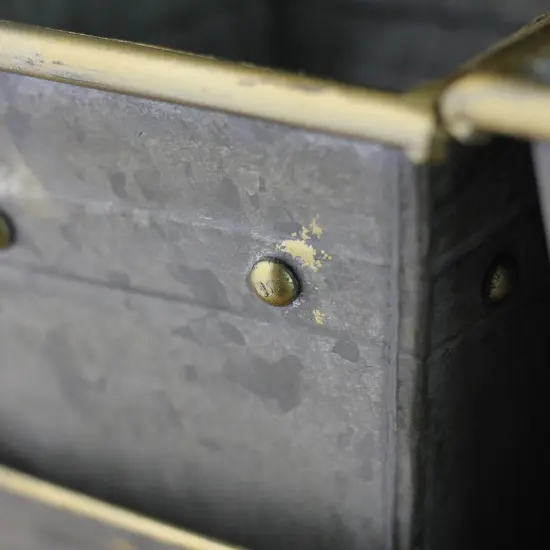 Melrose Set of 3 Decorative Gray Square Pots with Gold Colored Accents in a Tray 15.5" {5}