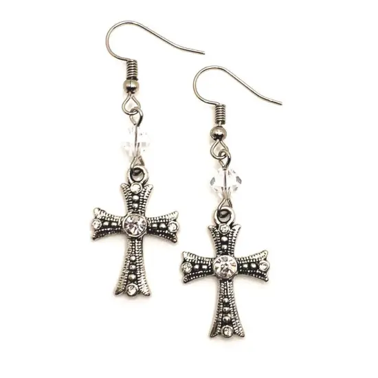 Diamond Rhinestone Gothic Cross Earrings {1}