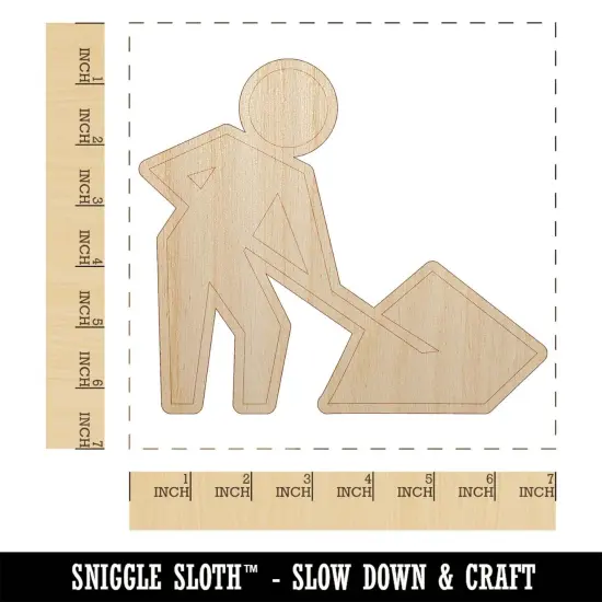 Man with Shovel Construction Zone Sign Unfinished Wood Shape Piece Cutout for DIY Craft Projects {1}