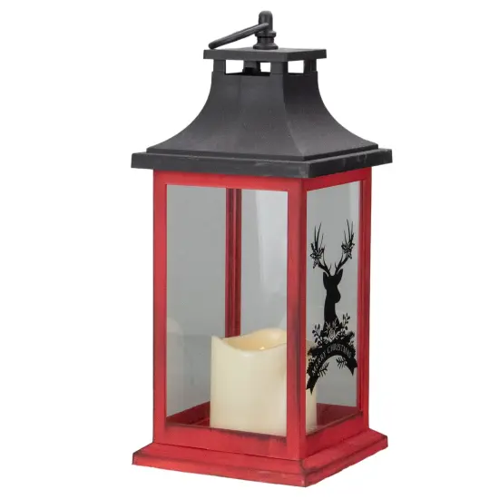 Northlight LED Candle with Deer "Merry Christmas" Lantern - 12" - Red and Black {5}