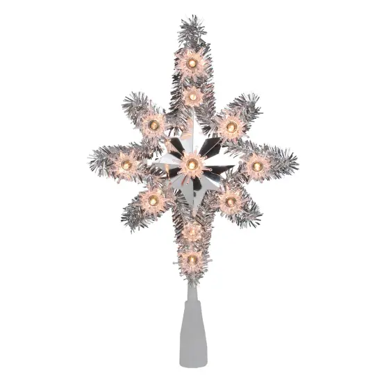 Northlight 11" Silver Lighted Tinsel Star of Bethlehem Christmas Tree Topper - Clear Lights {1}